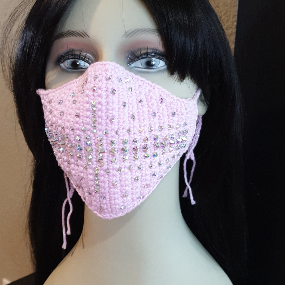 Pink cotton AB Swarovski Crystal Face Mask